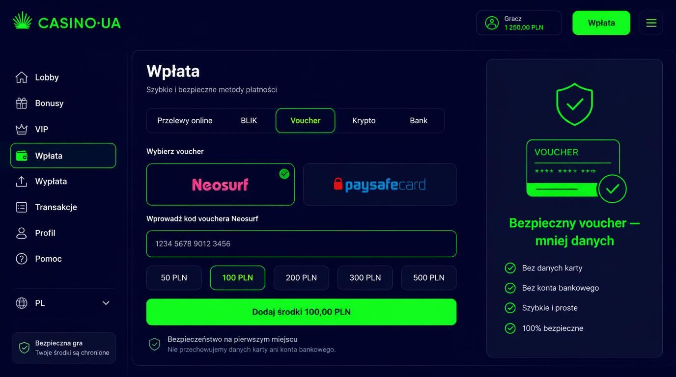 licencjonowany voucher paysafecard lub neosurf w kasynie UA