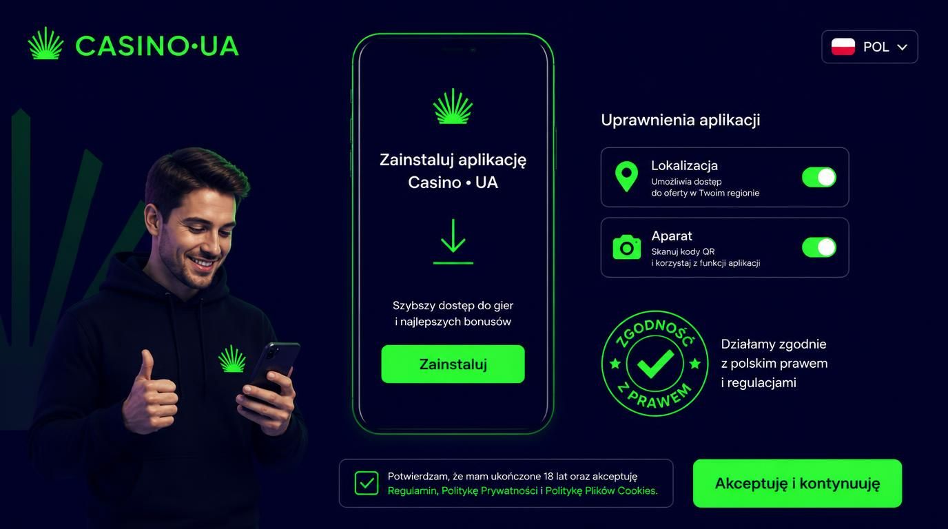 Schemat uprawnień aplikacji: lokalizacja, aparat, powiadomienia, regulacje POL